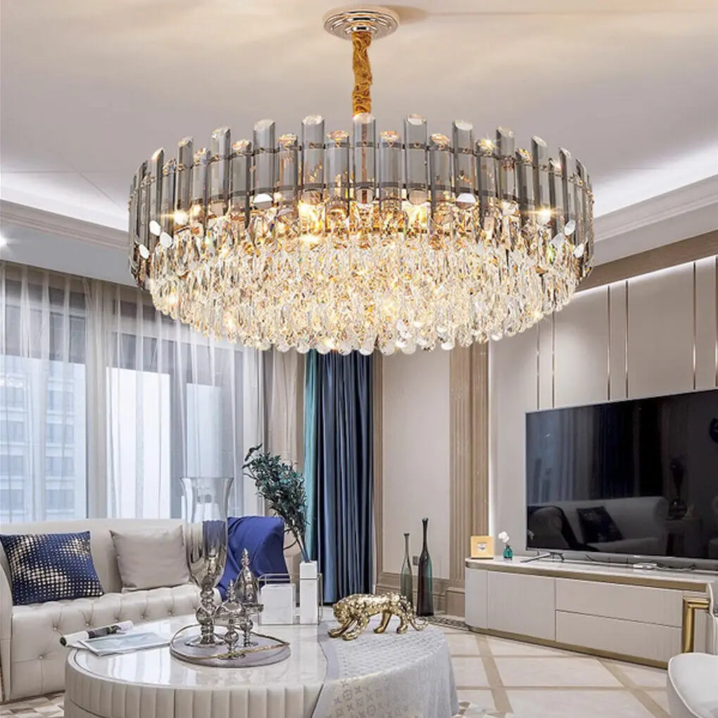LUVODI Modern Crystal Chandelier Raindrop Pendant Light with 3 Color Lights for Choose - Home Fusion