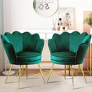 Accent Chairs Set of 2 for Living Room, Velvet Upholstered Makeup Room Vanity Chair with Back, Golden Metal Legs Accent Side Cha - Home Fusion