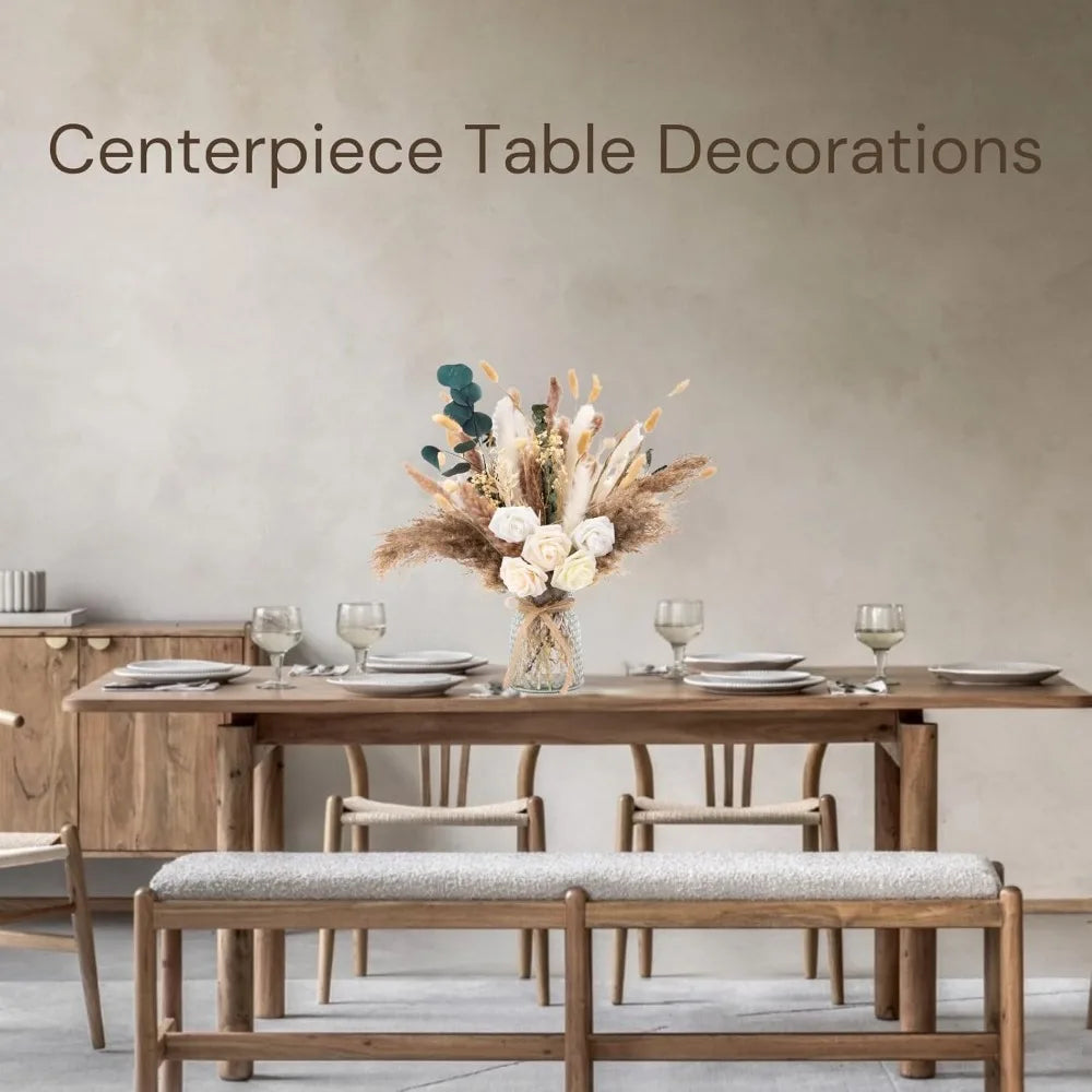 Pampas Grass with Vase Included for Dining Table Centerpiece - Home Fusion