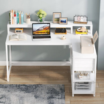 Tribesigns Reversible L Shaped Desk with Drawer, Industrial Corner Desk Home Office Table with Shelves and Monitor Stand - Home Fusion