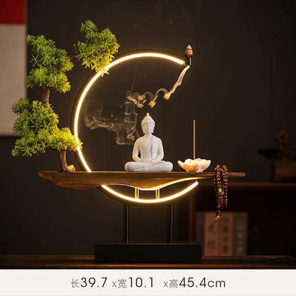Sakyamuni Buddha Statue Large Buddhist statue Tathagata Buddha Figure Buddha Led ring light For Living Room Incense Porch - Home Fusion