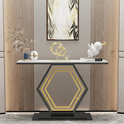 Metal Console Table, Couch Table, Sintered Stone Table Top, Narrow Hallway Tables for Entryway, Front Hall, Hallway, Living Room - Home Fusion