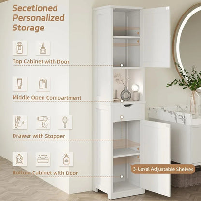 Bathroom Storage Cabinet, Slim Corner Floor Cabinet with Doors and Drawer, Freestanding Narrow Organizer with Adjustable Shelves Home Fusion Bathroom Storage Cabinet, Slim Corner Floor Cabinet with Doors and Drawer, Freestanding Narrow Organizer with Adjustable Shelves 076823-f9.myshopify.com