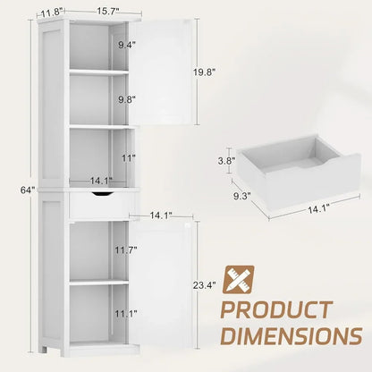 Bathroom Storage Cabinet, Slim Corner Floor Cabinet with Doors and Drawer, Freestanding Narrow Organizer with Adjustable Shelves Home Fusion Bathroom Storage Cabinet, Slim Corner Floor Cabinet with Doors and Drawer, Freestanding Narrow Organizer with Adjustable Shelves 076823-f9.myshopify.com