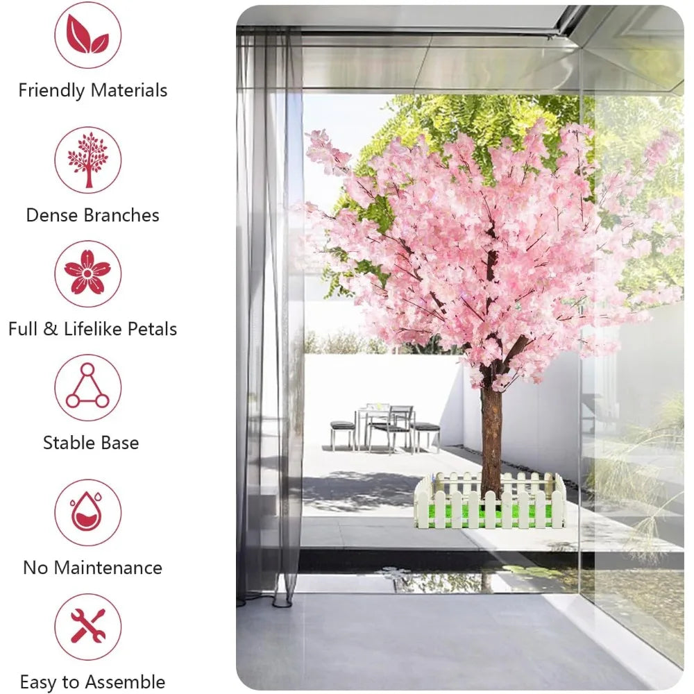 Artificial Cherry Trees Indoor Decor: Handmade Natural Fake Cherry Blossom Pink Tree Outdoor for Party Wedding Christmas (7 ft) - Home Fusion