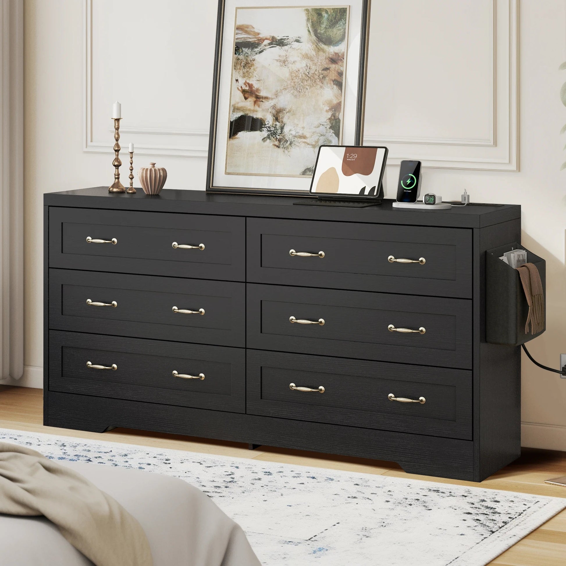 6 Drawer Dresser for Home Bedroom Wood Storage Cabinet Chest of Drawer Organizer Home Fusion