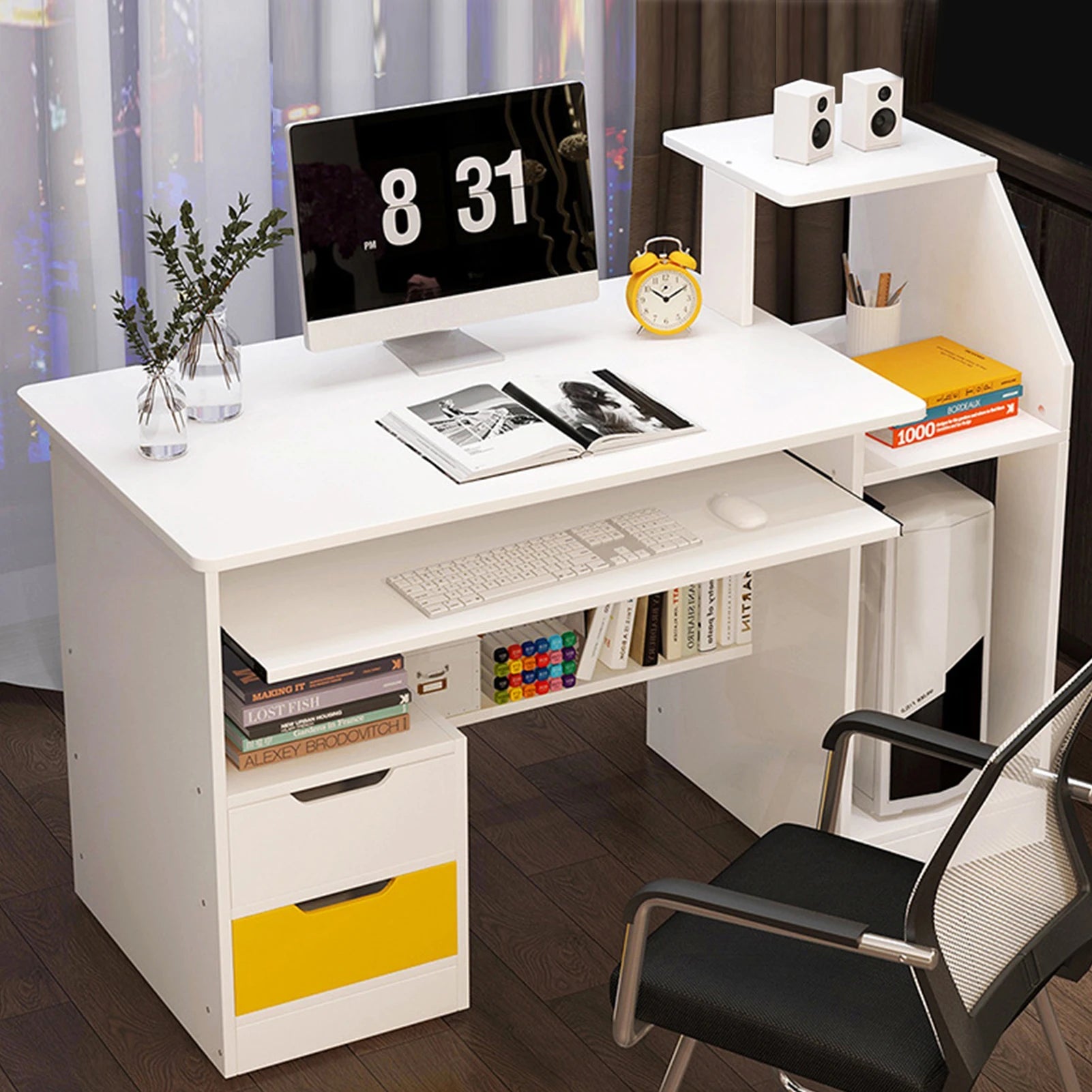 Room Desk Study White Multipurpose Home Office Computer Writing Desk Furniture Table Desks Reading Gaming Desktop Bedroom Wood - Home Fusion