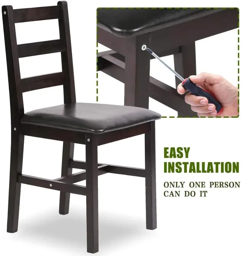 FDW Kitchen Table and Chairs for 4 Dining Room Table Set,Wood Elegant Kitchen Sets for Small Space,Dark Brown - Home Fusion