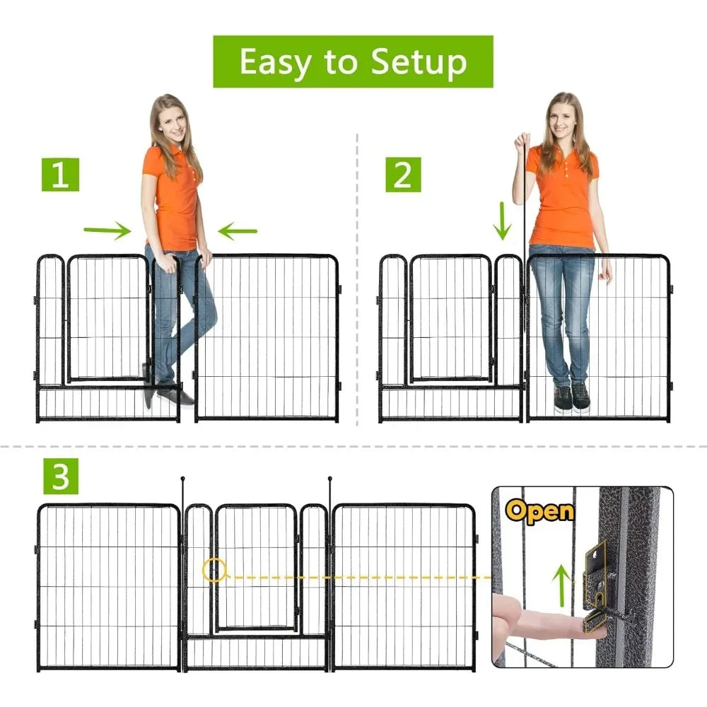 16 Panels 36ft×40in Decorative Garden Metal Fence with 2 Gates Outdoor Landscape Animal Barrier Dog Pet Fencing for Patio Yard - Home Fusion