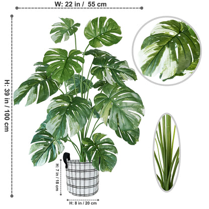 100CM Monstera Plant Plastic Leaf Fake Plant Potted Ornamental Indoor Artificial Plant With Black Pot For Home Decor Office - Home Fusion