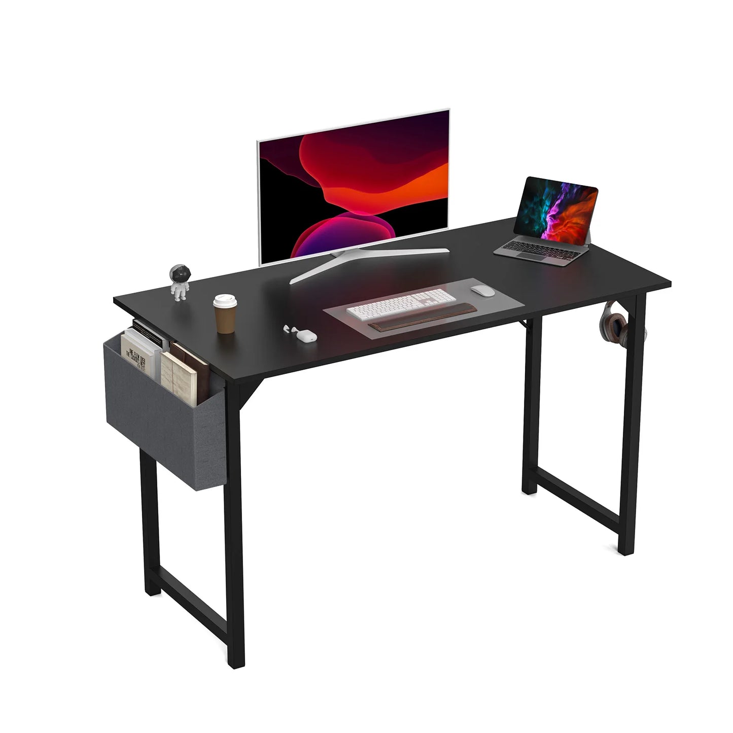 JHK Computer Desk Writing Study Office Gaming Table Modern Simple Style Compact with Side Bag Headphone Hook Easy Assembly - Home Fusion