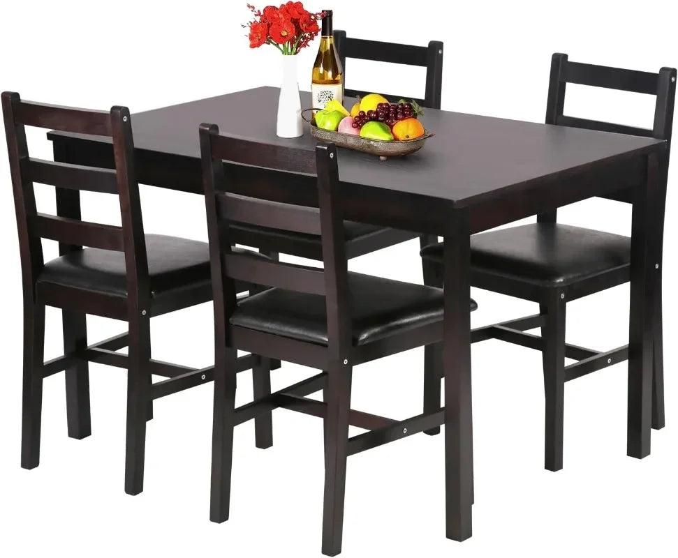 FDW Kitchen Table and Chairs for 4 Dining Room Table Set,Wood Elegant Kitchen Sets for Small Space,Dark Brown - Home Fusion