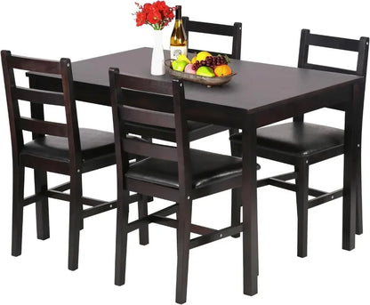 FDW Kitchen Table and Chairs for 4 Dining Room Table Set,Wood Elegant Kitchen Sets for Small Space,Dark Brown - Home Fusion