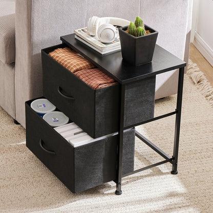 JHK Nightstand with 2 Fabric Drawers – Bedside Table & Storage Cabinet - Home Fusion