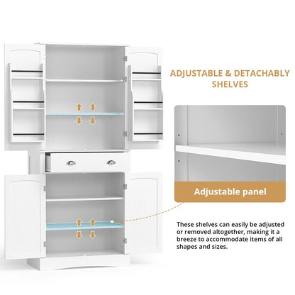71" H Freestanding Cupboard with 2 Storage Cabinet, 1 Drawer and 4 Adjustable Shelves,Large Tall Pantry Cupboard for Dining Room - Home Fusion