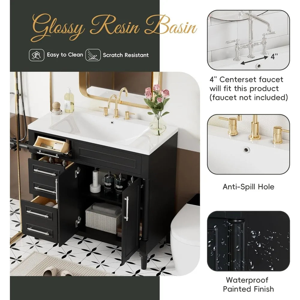 Bathroom Vanity with Sink, Free Standing Single Basin Vanity Set with A Tip-Out Drawer, Cabinet with  Basin for Bathroom - Home Fusion