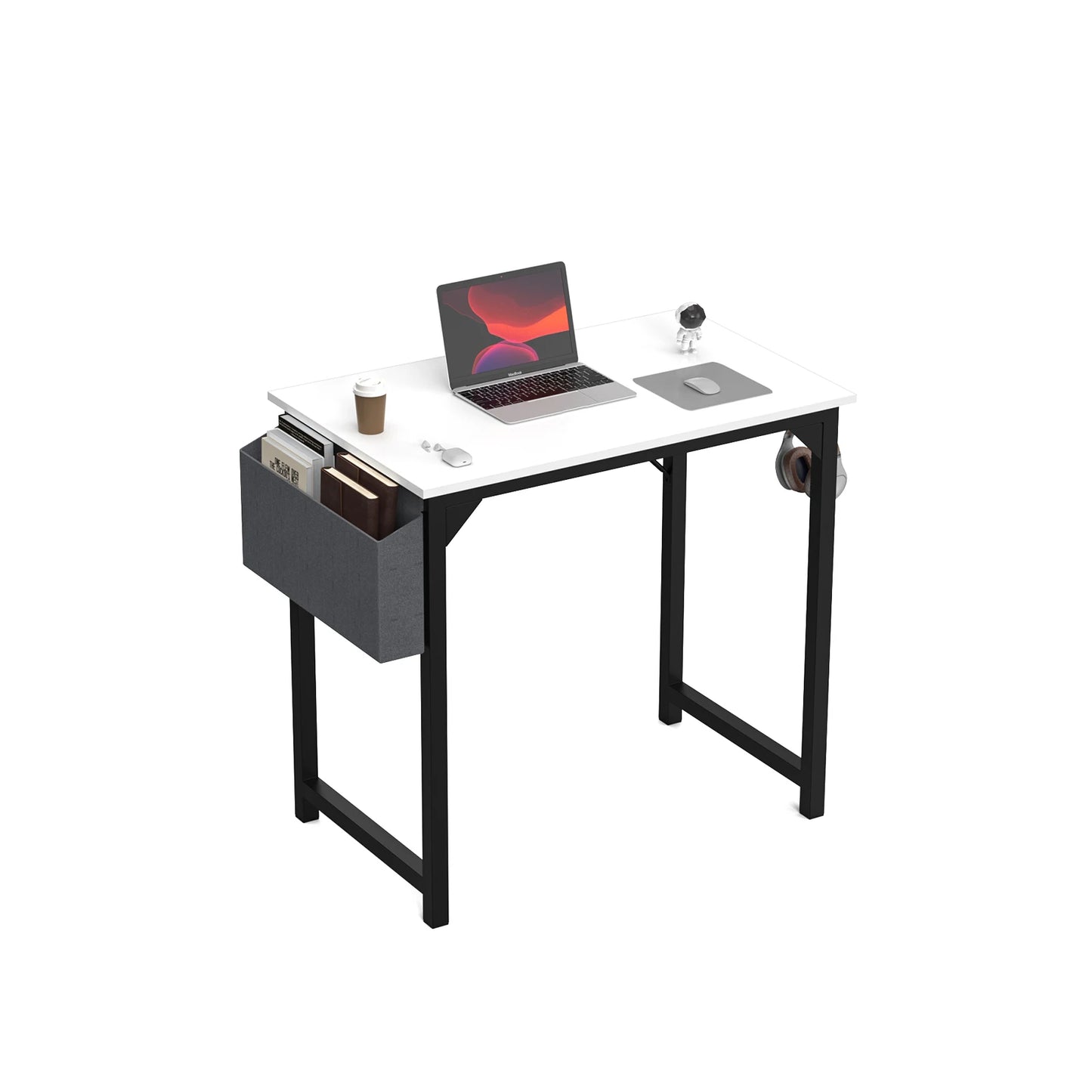 JHK Computer Desk Writing Study Office Gaming Table Modern Simple Style Compact with Side Bag Headphone Hook Easy Assembly - Home Fusion