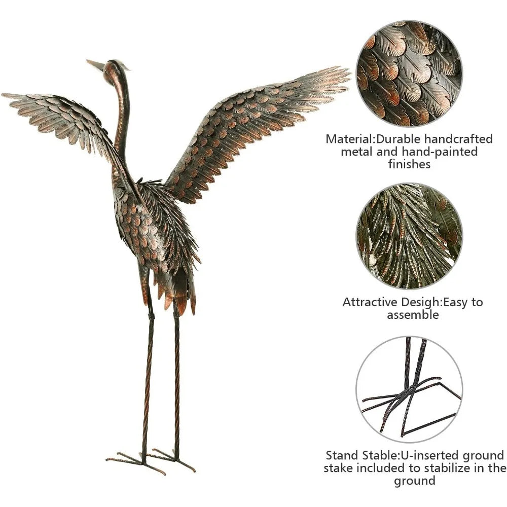 Garden Statue Outdoor Metal Heron Crane Yard Art Sculpture for Lawn Patio Backyard Decoration,46 inch (2-Pack) Home Fusion