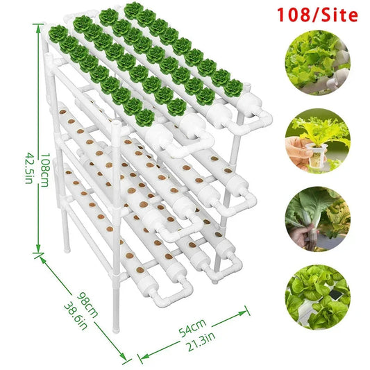 3-Layer/108 Sites Hydroponics System Growing Kits PVC Pipe Garden Vegetable Herbs Planting Tools Home Fusion