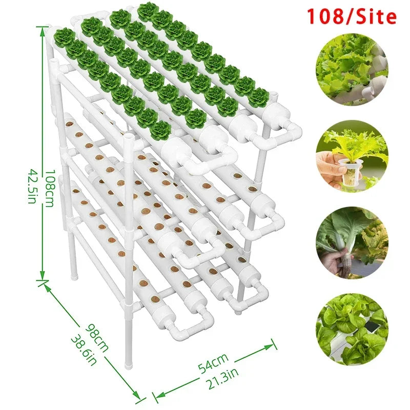 3-Layer/108 Sites Hydroponics System Growing Kits PVC Pipe Garden Vegetable Herbs Planting Tools - Home Fusion
