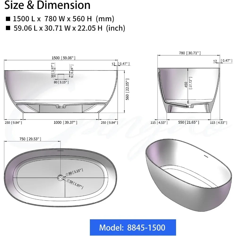 Freestanding Elegant Oval Soak bath Tub Home Fusion
