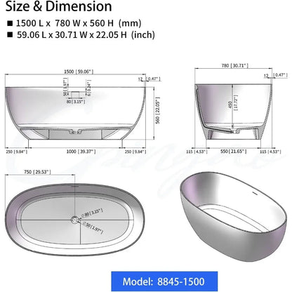 Freestanding Elegant Oval Soak bath Tub - Home Fusion