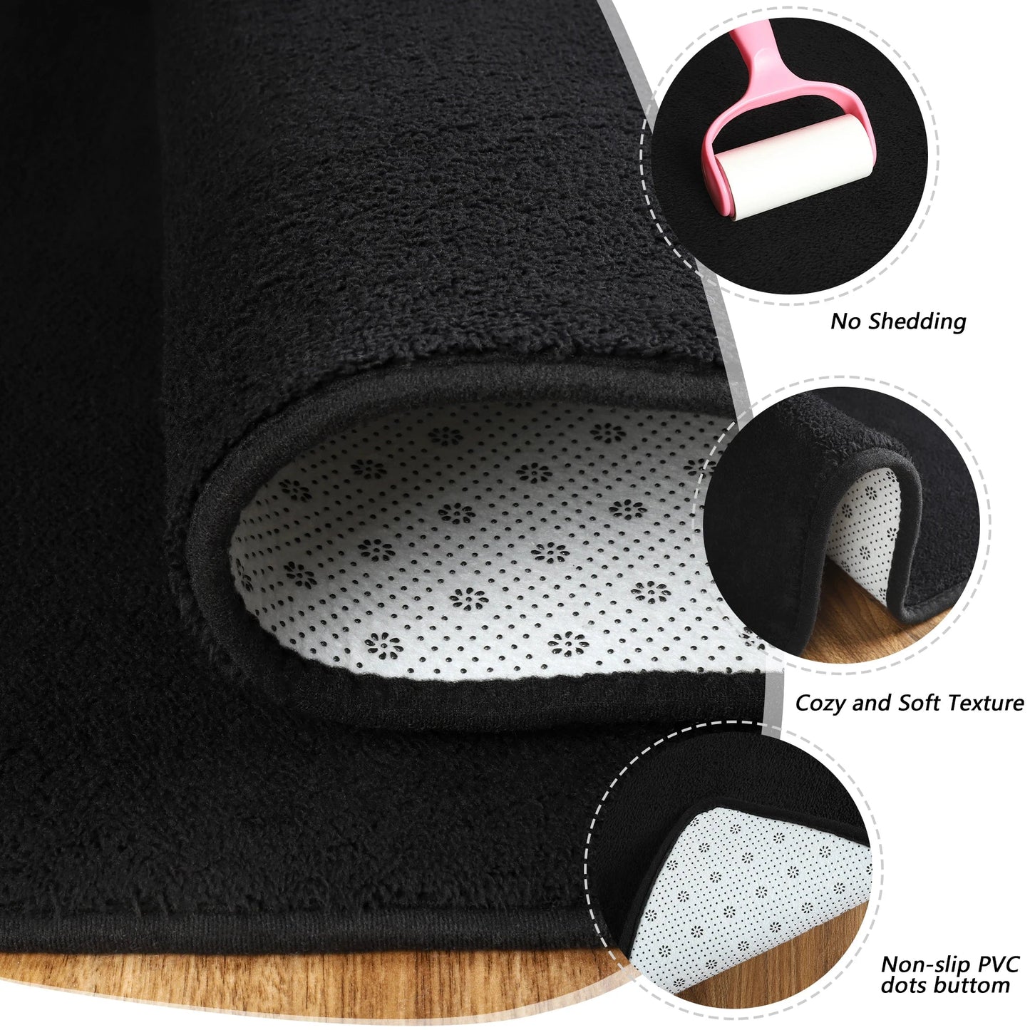 Black Rugs Living Room Carpet Nonslip Bedside Rugs Large Soft Floor Rug Children Game Mat Rectangular Home Decoration - Home Fusion