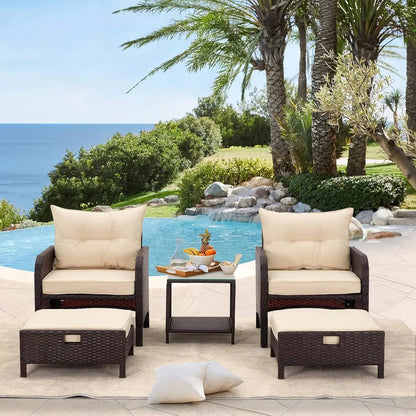 Patio Furniture Set, Outdoor Rattan Chairs with Tempered Glass Coffee Table, Ottomans & Soft Cushions, Wicker Conversation  Set - Home Fusion