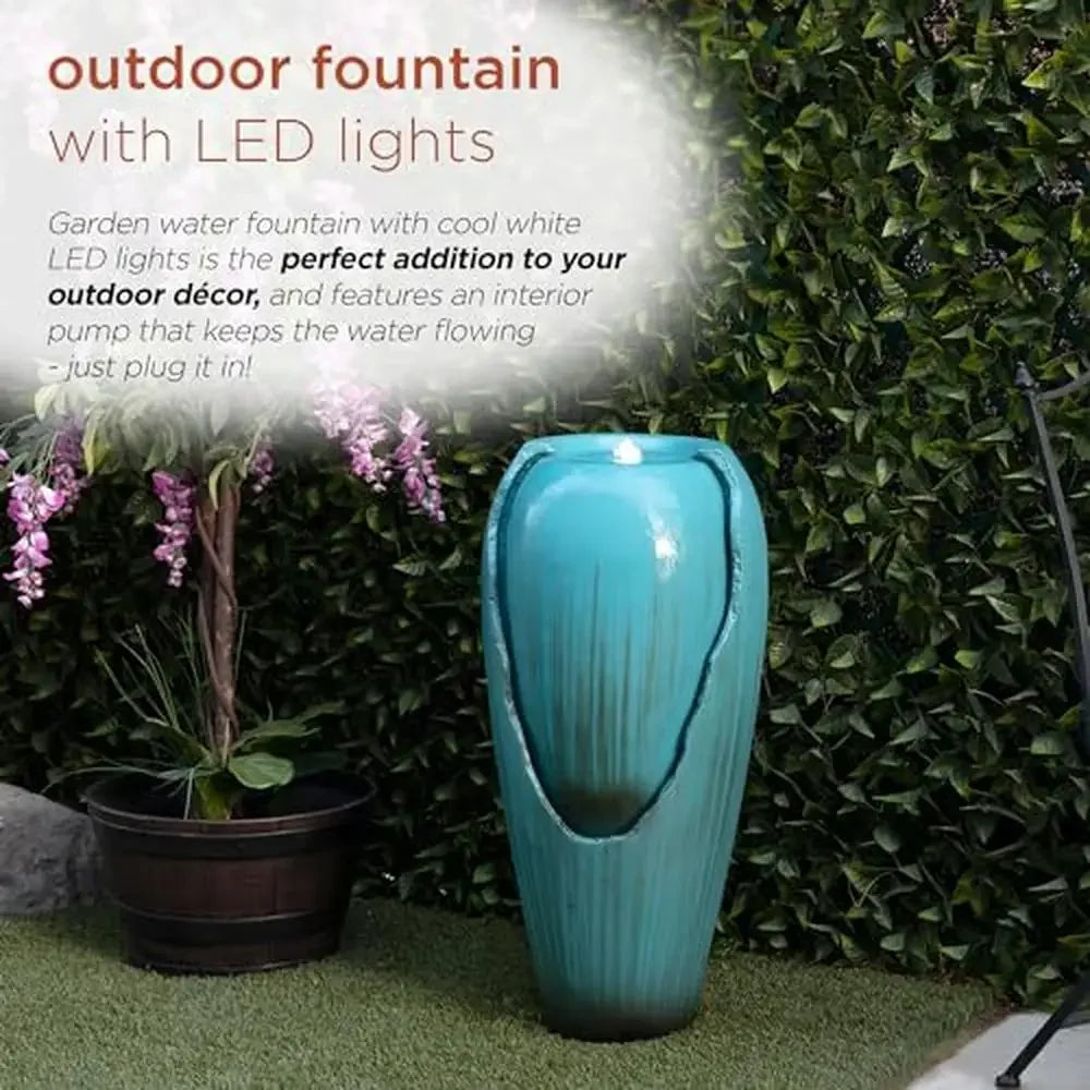 Outdoor Antique Jar Water Fountain LED Light Vintage Lighted Waterfall 33" Turqoise Garden - Home Fusion
