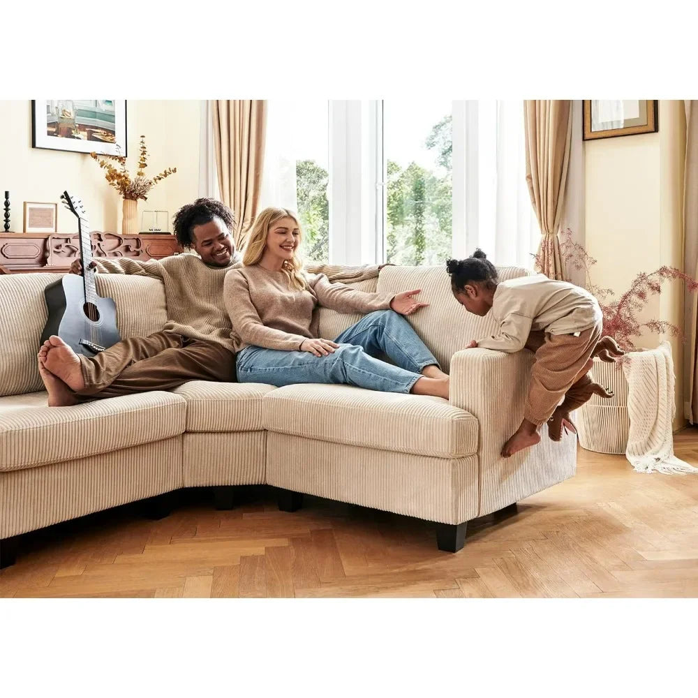 Sectional Sofa with Storage Ottoman, U Shape Sectional Couch Corduroy Modular Sectional Couches for Living Room, Beige - Home Fusion