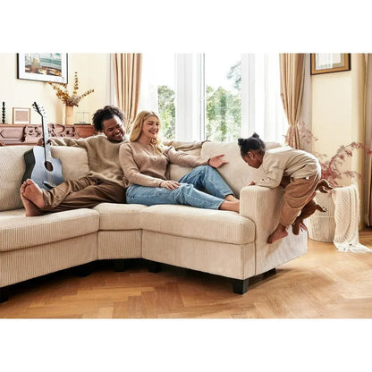 Sectional Sofa with Storage Ottoman, U Shape Sectional Couch Corduroy Modular Sectional Couches for Living Room, Beige - Home Fusion
