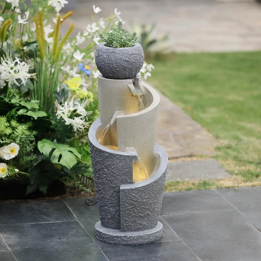 44465232609451 26.6" Resin Cascading Spiral Outdoor Patio Garden Fountain with Lights Waterfalls Backyard Deck Home Lawn Porch House Outdoor 076823-f9.myshopify.com