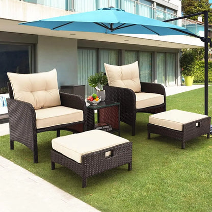 Patio Furniture Set, Outdoor Rattan Chairs with Tempered Glass Coffee Table, Ottomans & Soft Cushions, Wicker Conversation  Set - Home Fusion