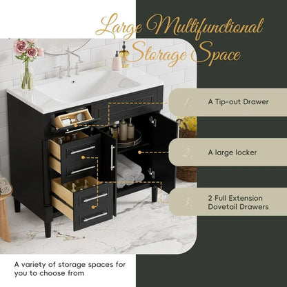 Bathroom Vanity with Sink, Free Standing Single Basin Vanity Set with A Tip-Out Drawer, Cabinet with  Basin for Bathroom - Home Fusion
