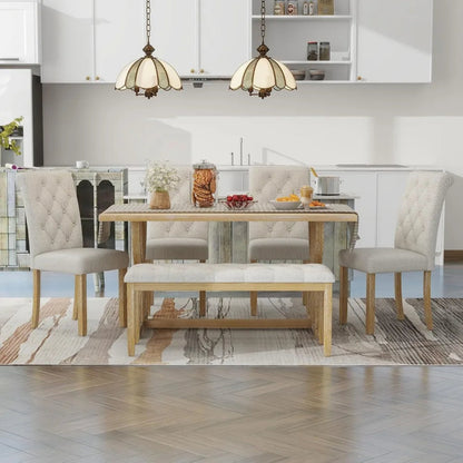 Dining Table Set for 6, Counter Height Dining Table Set, 6 Piece Dining Room Table Set for Kitchen and Living Room Furniture - Home Fusion