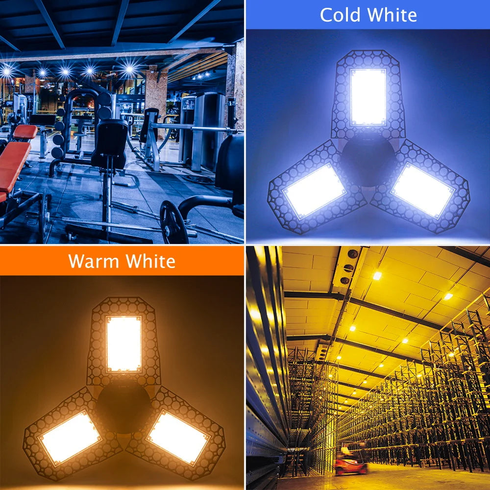 LED Garage Lamp E27 Spotlight Deformable Ceiling Lights 220V LED Chandeliers For Industrial Warehouse Lighting High Bay Lamps - Home Fusion