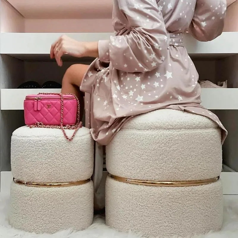 Storage Ottoman Upholstered Vanity Stool Foot Rest with Gold Metal Hoop, Ottoman with Storage for Living Room, Bedroom, Dinif 2 Home Fusion