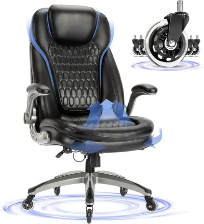 Stylish Leather Chair With Upgraded Caster for Swivel Computer Armchair High Back Executive Chair With Padded Flip-up Arms Desk - Home Fusion