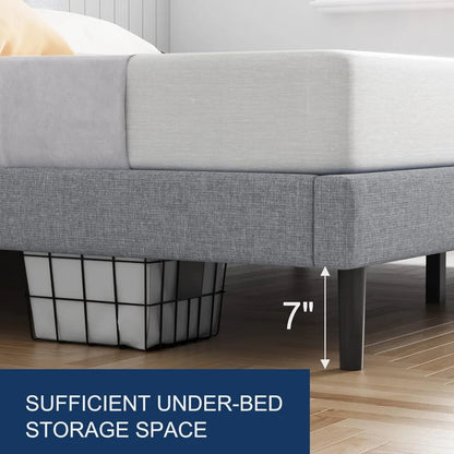 Full Size Bed Frame with Upholstered Headboard, Linen Fabric Wrap, Wooden Slats Support, Solid and Stable, No Box Spring Needed - Home Fusion