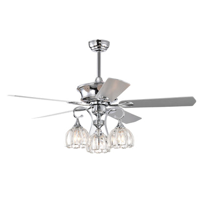 52''Crystal Ceiling Fan Lamp with Remote Control  3 Speed,5 Reversible Blades for Living Room,Dining Room,Bedroom - Home Fusion