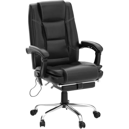 Ergonomic Executive Office Chair with Heated PU Leather Adjustable Height Reclining Massage Desk Chair with Foot Rest Armrest, - Home Fusion