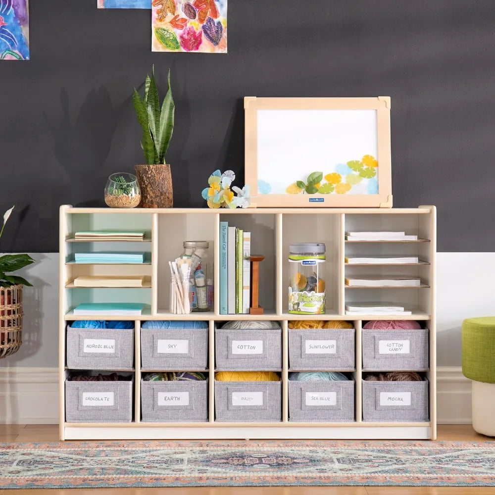 School and Office; Wooden Book Cubby and Toy Shelf Organizer Bookcase Bookcases & Cd Racks Storage Living Room Furniture Home - Home Fusion