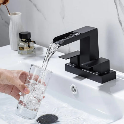 4 Inch Centerset Waterfall Bathroom Faucet 2 Handle 3 Hole Basin Faucet with Pop Up Drain with Overflow - Home Fusion