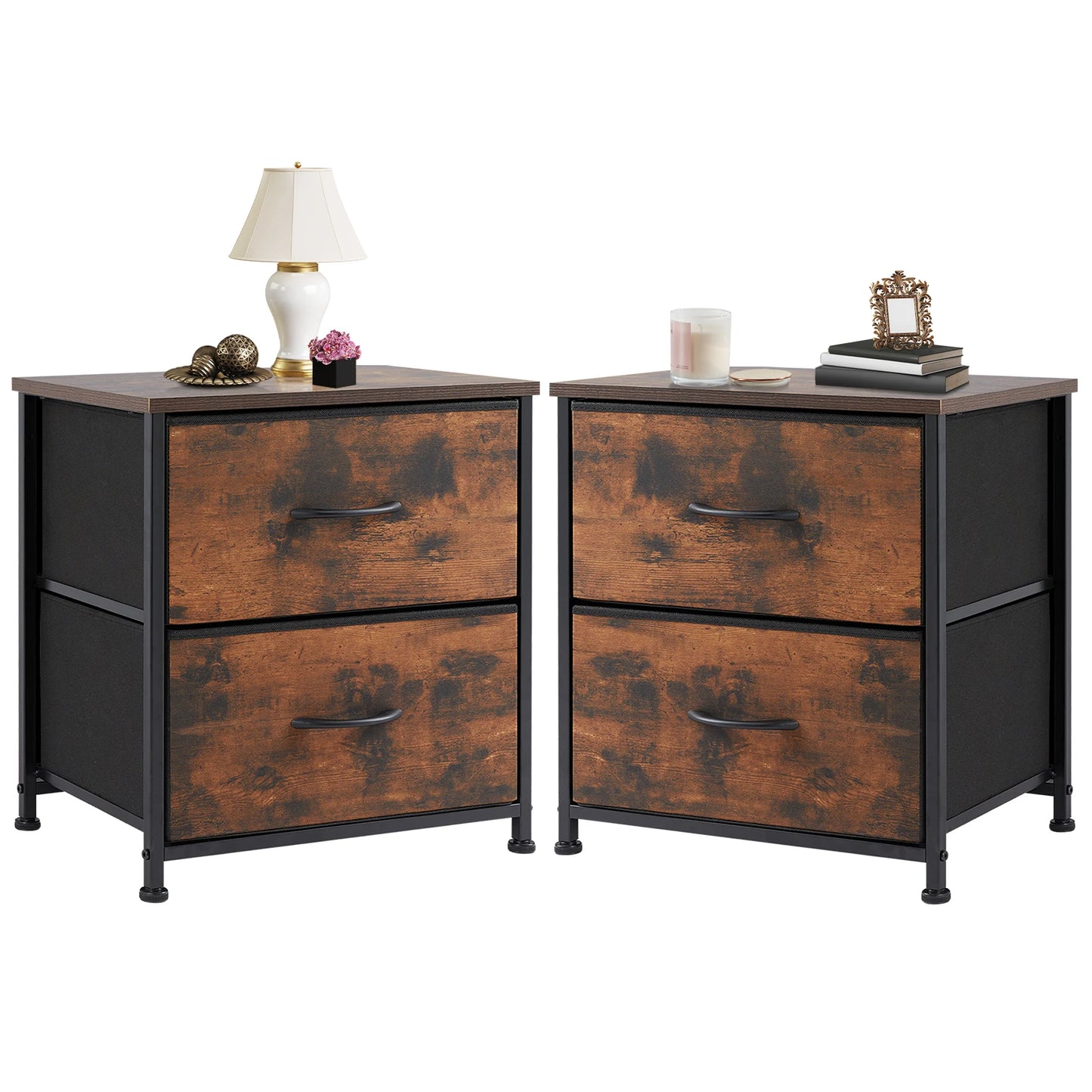 JHK Nightstand with 2 Fabric Drawers – Bedside Table & Storage Cabinet - Home Fusion