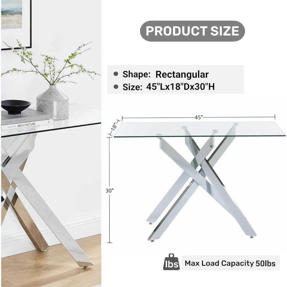 Modern Style Console Table Narrow Sofa Table with Tempered Glass Top and Metal Tubular Legs, 45" Lx18 Wx30 H, Silver Home Fusion Modern Style Console Table Narrow Sofa Table with Tempered Glass Top and Metal Tubular Legs, 45" Lx18 Wx30 H, Silver 076823-f9.myshopify.com