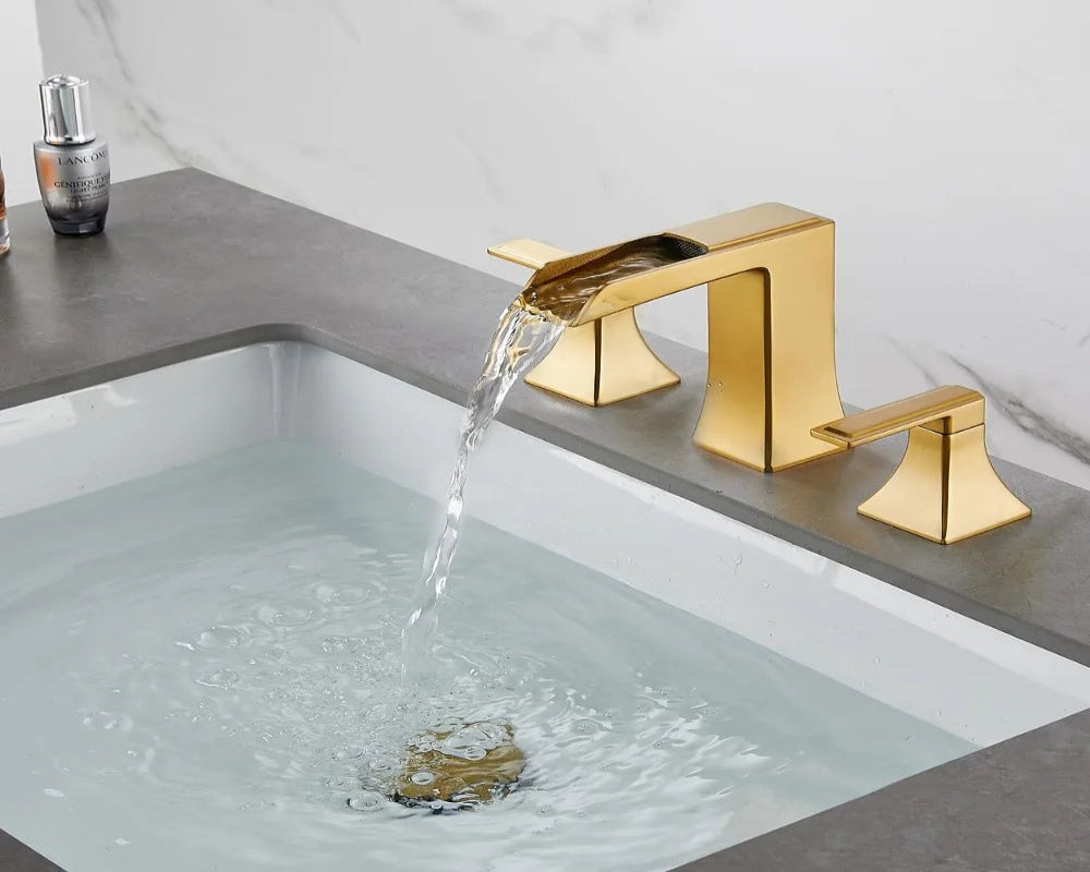 Wide Bathroom Faucet 3 Holes Brushed Gold Bathroom Sink Faucet With Pop-up Drain Wash Hands Sinks Kitchen Basin Luxury Modern - Home Fusion