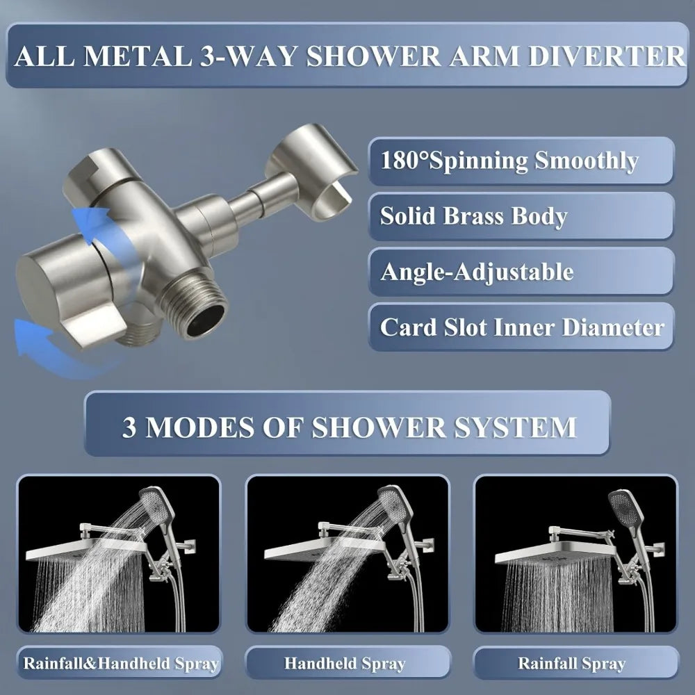 shower head，14 Inch Shower Head With Handheld, High-Pressure Rain/Rainfall Shower Heads With 3+1 Settings Handheld Spray, - Home Fusion