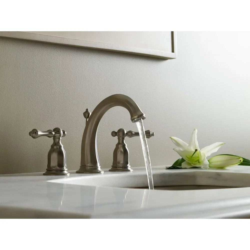 Widespread Bathroom Faucet with Pop-Up Drain Assembly, 3-Hole 2-Handle Bathroom Sink Faucet Polished Chrome - Home Fusion