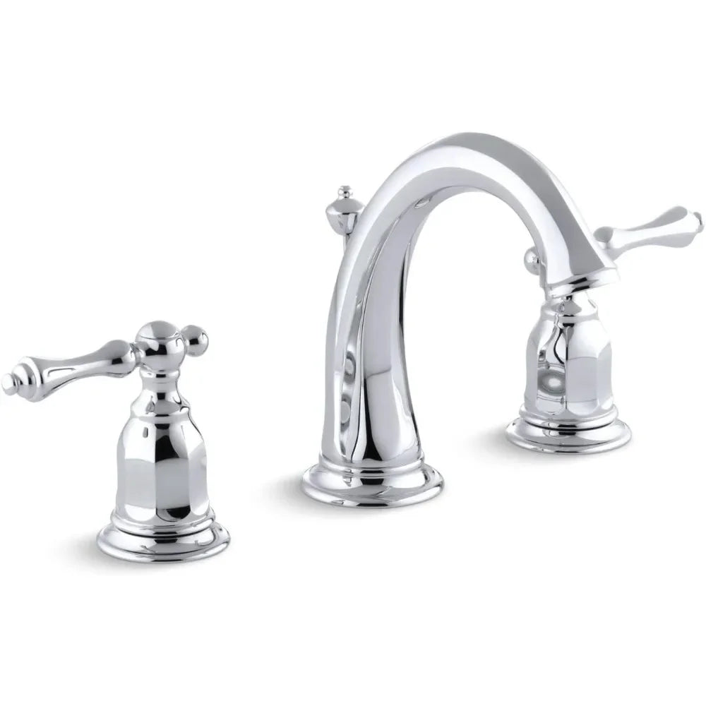 Widespread Bathroom Faucet with Pop-Up Drain Assembly, 3-Hole 2-Handle Bathroom Sink Faucet Polished Chrome - Home Fusion
