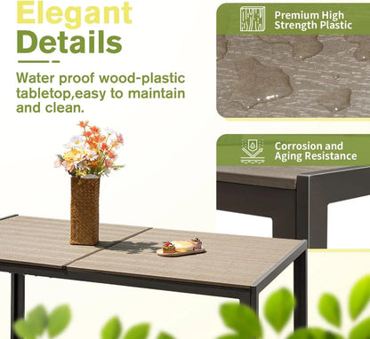 Patio Dining Set 7 Pieces Outdoor Furniture with Large Table and 6 Textilene Chairs for Porch, Brown - Home Fusion